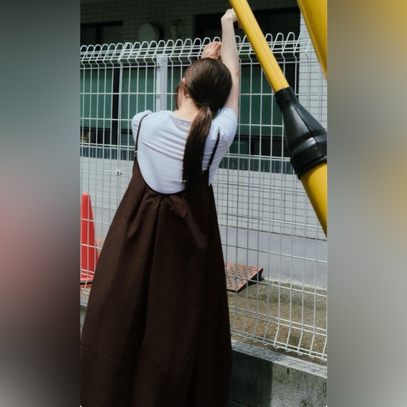 ZARA L Brown 100% cotton voluminous bubble dress with pleats NWT - Picture 8 of 15